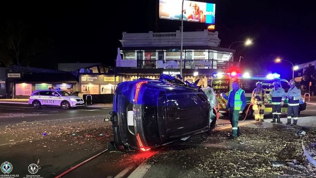 A man is lucky to be alive after he lost control of his car at the Britannia Roundabout. Picture: SA Police