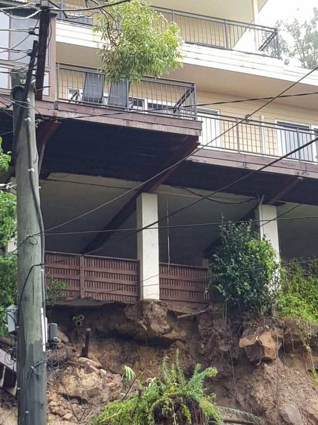 Residents have been evacuated from a cul-de-sac in Bayview by authorities who say one of the houses may collapse following the weekend’s heavy rain. Picture: Supplied.