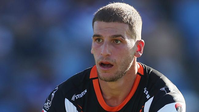 Adam Doueihi could spend a bit more time at fullback after a backline reshuffle sparked the Tigers into life against Canterbury. Picture: Mark Metcalfe/Getty Images