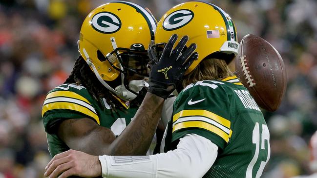 Aaron Rodgers and Davante Adams will no longer be a combination in Green Bay. (Photo by Stacy Revere/Getty Images)