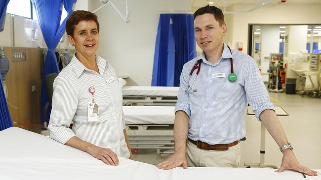 Prince of Wales Hospital emergency nurse unit manager Liz Ryan and ED co-medical director Dr David Murphy with some of the new acute care beds. Picture: John Appleyard