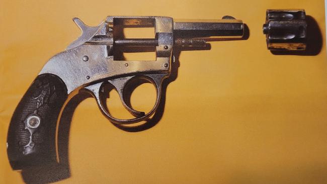 Images of a revolver tendered during the trial of eight accused charged with murdering Jason De Ieso. Picture: Supplied by Courts SA.