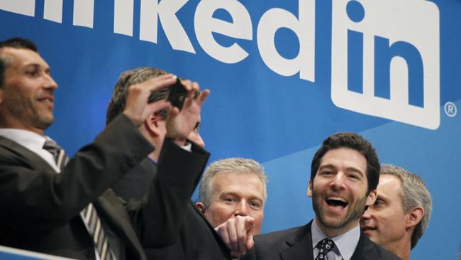 LinkedIn celebrating its listing on the New York Stock Exchange.