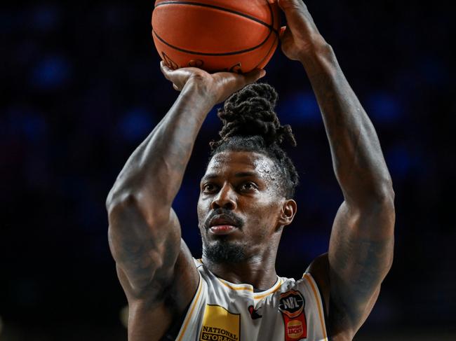 ADELAIDE, AUSTRALIA - DECEMBER 24: Casey Prather of the Bullets at the free throw    during the round 13 NBL match between Adelaide 36ers and Brisbane Bullets at Adelaide Entertainment Centre, on December 24, 2024, in Adelaide, Australia. (Photo by Mark Brake/Getty Images)