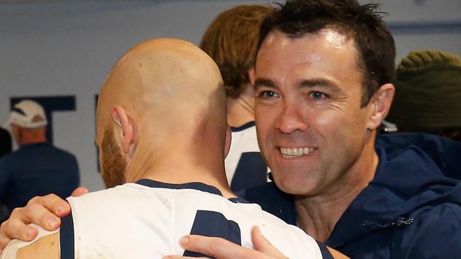 Chris Scott was happy with Gary Ablett after Saturday’s thumping of Freo. Pic: Getty Images