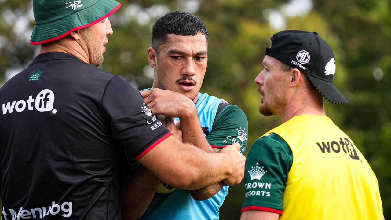 World champion boxer Jai Opetaia at Rabbitohs training. Photo: Matt Lucas/South Sydney Rabbitohs.