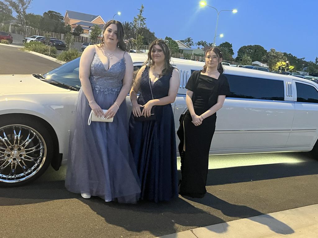 Kristy Howard-Osborne, Sophie-Rae Chambers and Sara Brown arrive at the Aldridge State High School formal.