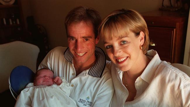 Jockey Simon Price with wife Belinda and baby daughter Abby Louise. Picture: File