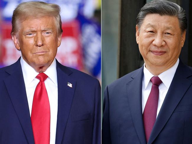 (COMBO) This combination of pictures created on November 07, 2024 shows former US President and Republican presidential candidate Donald Trump (L) looks on during a campaign rally at PPG Paints Arena in Pittsburgh, Pennsylvania on November 4, 2024, and france's President Emmanuel Macron greets Chinese President Xi Jinping (R) at The Elysee Presidential Palace in Paris on May 6, 2024. Chinese President Xi Jinping on November 7, 2024 said Beijing and Washington must find a way to 