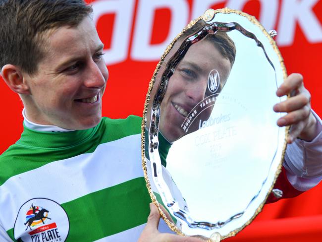 Lane with the Cox Plate trophy. Picture: AAP