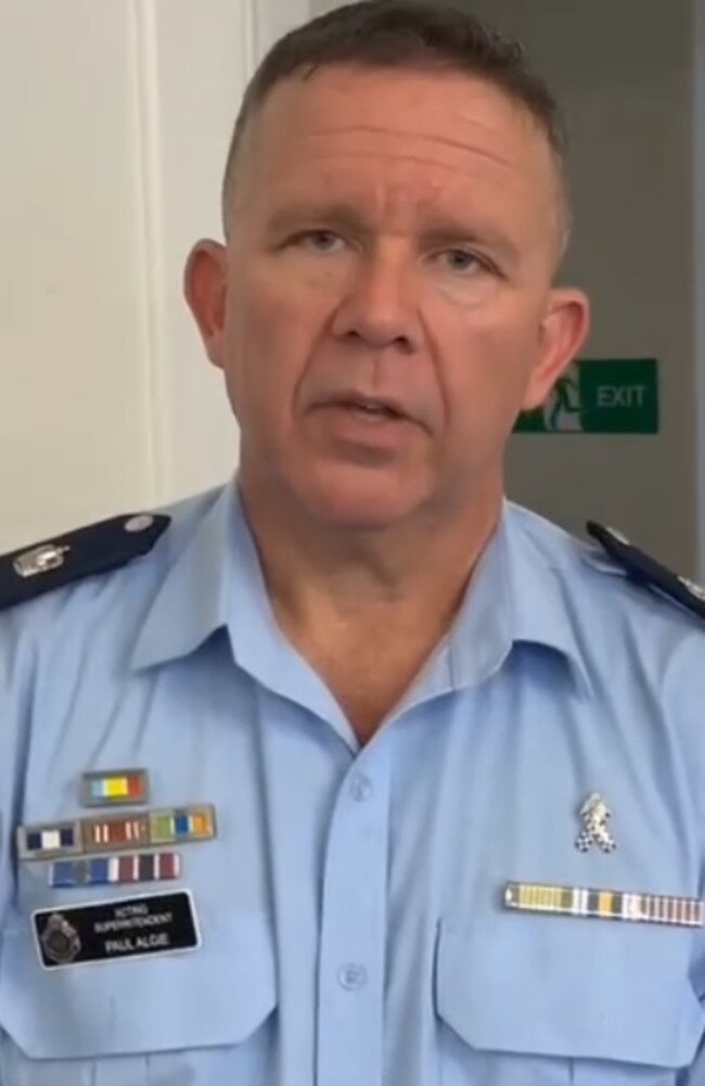 District Officer Acting Superintendent Paul Algie spoke to media about the alleged Kilkivan homicide and police shooting on Saturday morning.