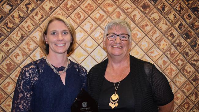 Goomeri Pumpkin Festival’s Emma Schneider and Kim Boyter accept the award for Tourism Business of the Year last year at the Gympie Business Awards.