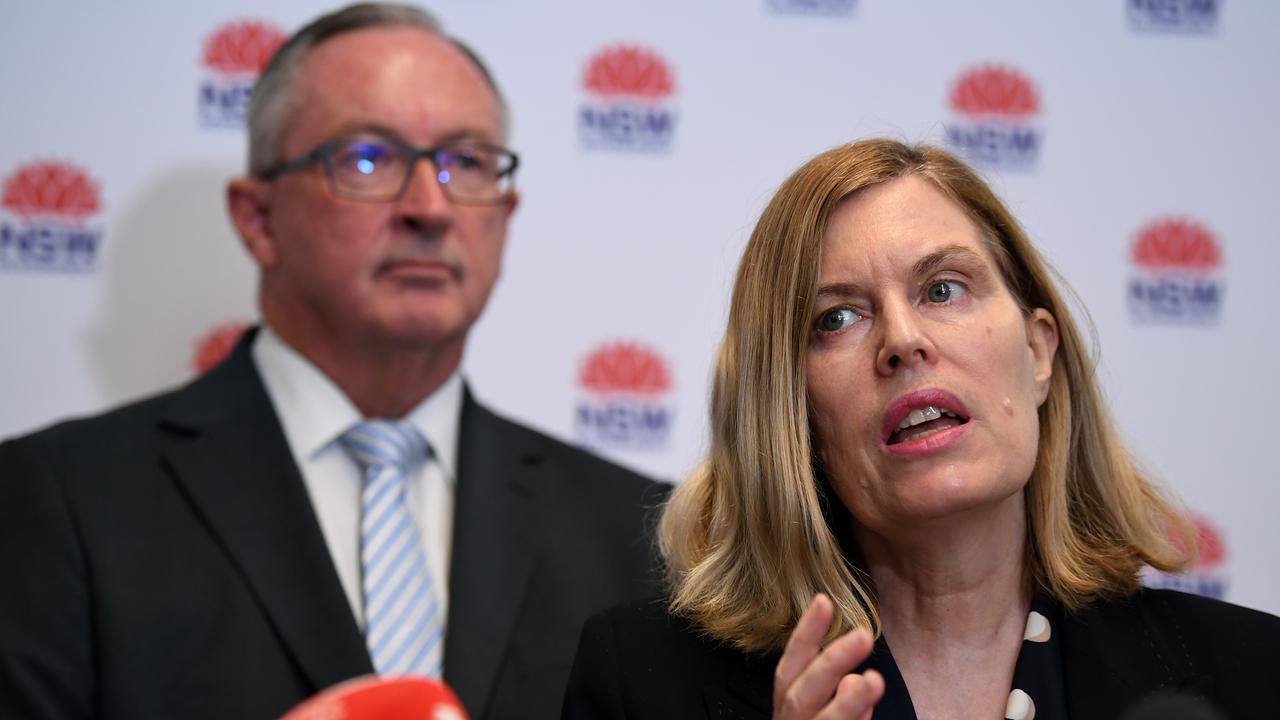 Health Minister Brad Hazzard (left) and NSW chief health officer Dr Kerry Chant during an announcement regarding 2020 influenza vaccine on Monday. Picture: Joel Carrett/AAP