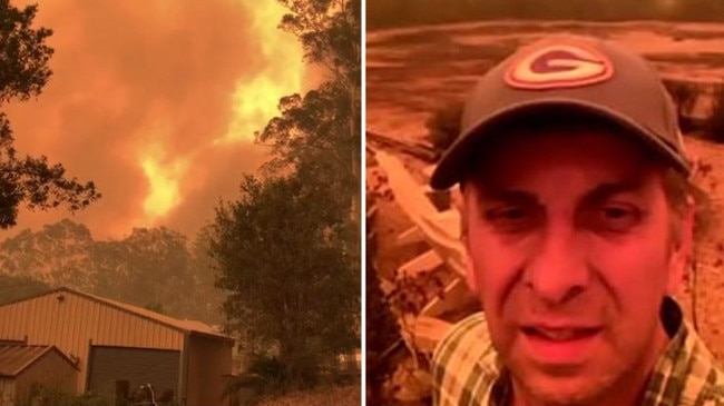 Former Bega MP Andrew Constance fought to save his Malua Bay home in the Black Summer fires. Pictures: Tom McGann, Supplied