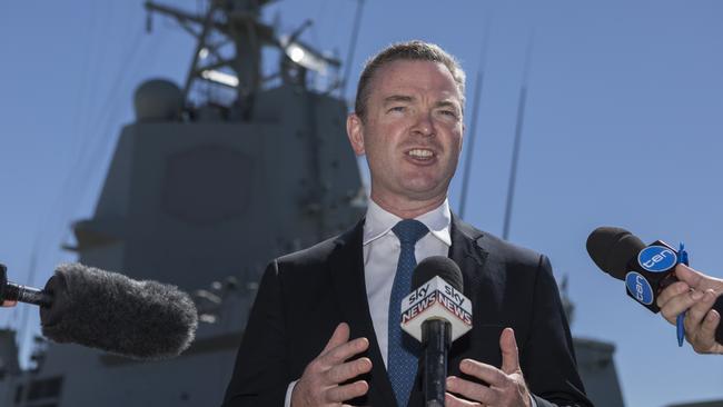 Defence Minister Christopher Pyne at the Osborne Naval Shipyard. 