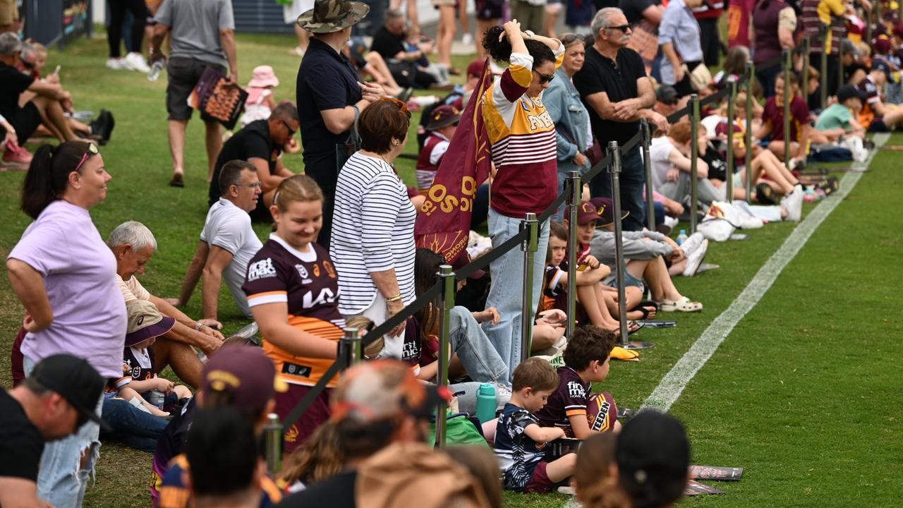 Broncos fans have turned out in force for the club’s open training session ahead of the NRL grand final. Picture: Lyndon Mechielsen