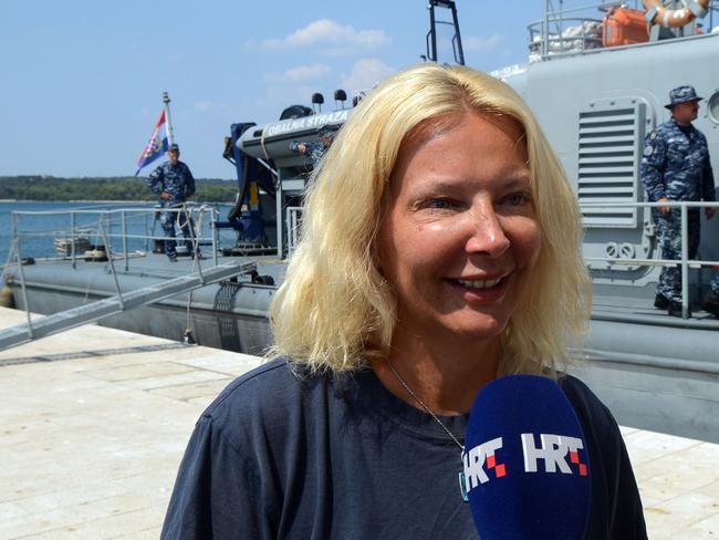 British tourist Kay Longstaff speaks after surviving 10 hours in the Adriatic Sea. Picture: STR/AFP