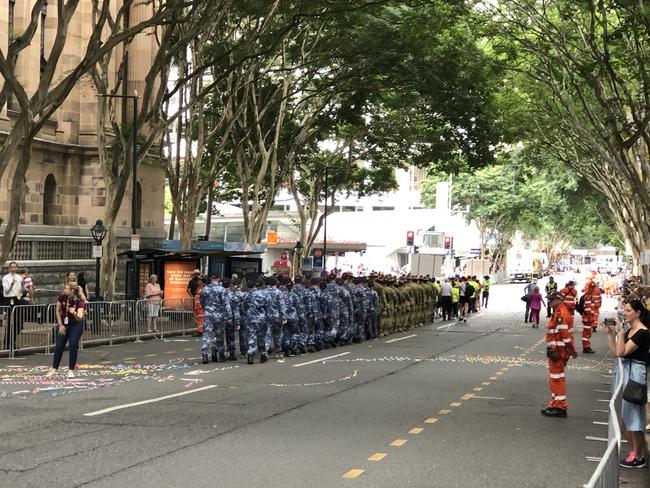 Bushfire relief ticker-tape parade in Brisbane for firefighters, defence forces, emergency services, wildlife carers and volunteers who provided relief efforts during the recent bushfires. Pic Mark Cranitch