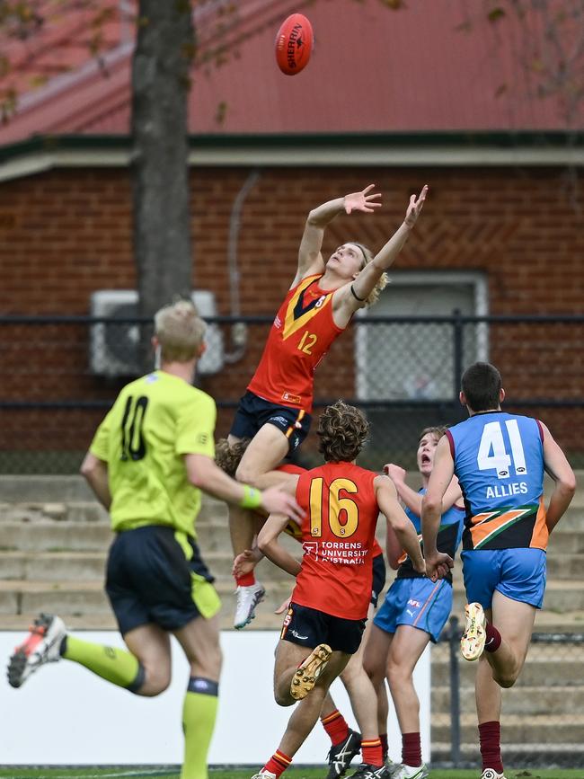 Jack Delean almost takes a spectacular mark against the Allies. Picture: Mark Brake/AFL Photos