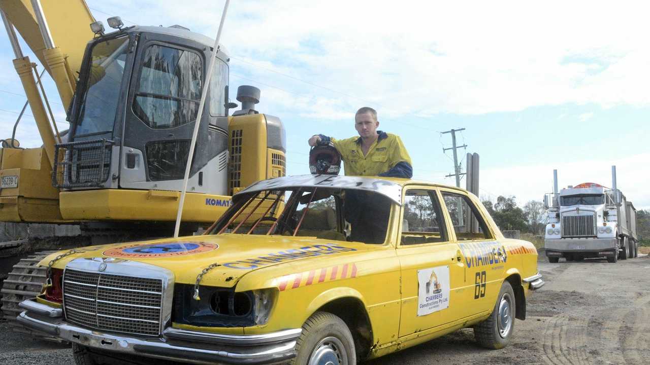 WRECKING MACHINE: John Dwyer in the Thirst Merc, which took part in the demolition derby at the 125th Maclean Show. Picture: Jarrard Potter