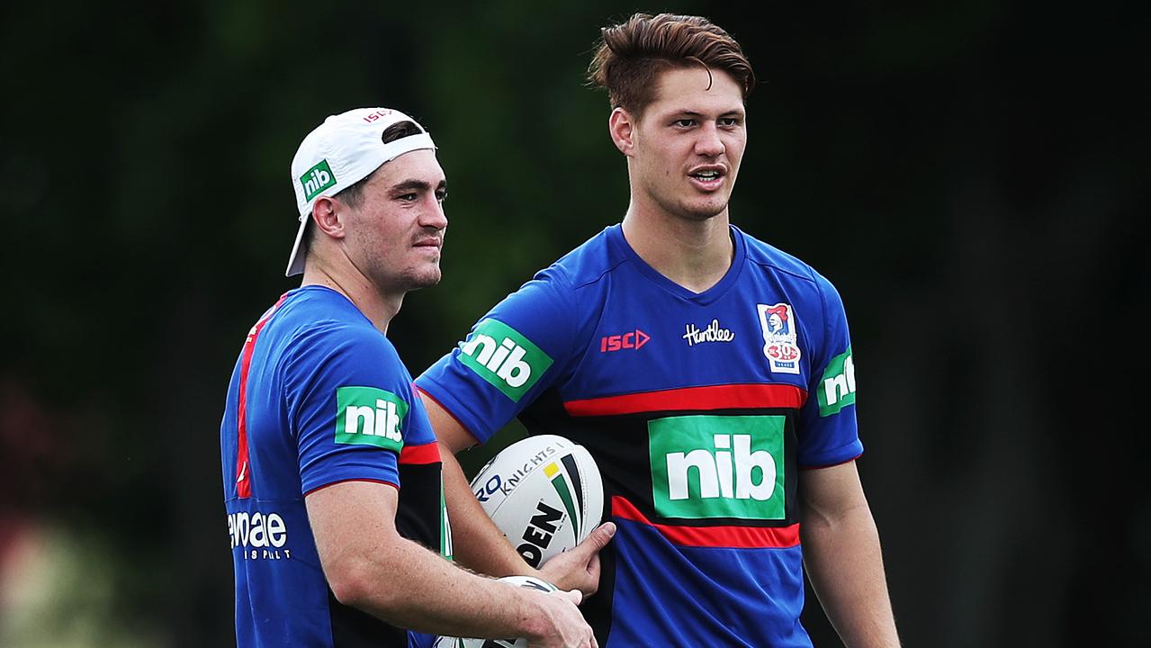 Connor Watson and Kalyn Ponga are set to switch positions for the Knights in 2019. Picture. Phil Hillyard