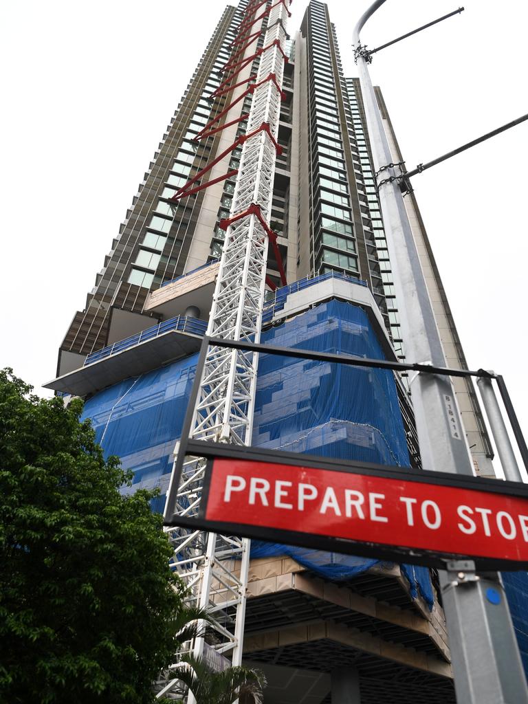 The partly built apartment tower at 443 Queen St in the Brisbane CBD.