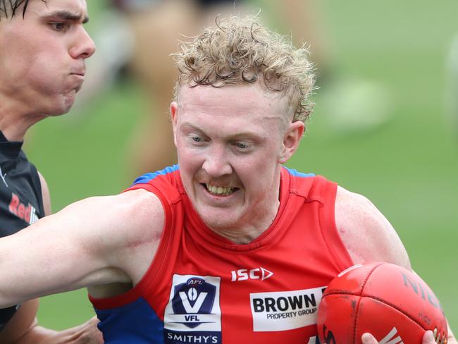 Clayton Oliver playing for Melbourne in the VFL game between Carlton and Melbourne in Parkville. Wednesday, February 28. 2024. Picture: David Crosling