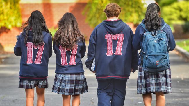 Oliver Robertson with fellow Mentone Girls’ Secondary School students. Picture: Tony Gough