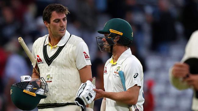 Pat Cummins and Travis Head guided Australia through to a draw in the dramatic second Ashes Test at Lord’s. Picture: AFP