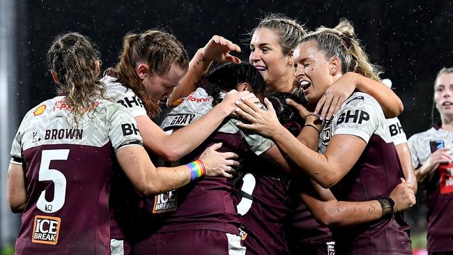 The Queensland women’s State of Origin team have plenty to celebrate. Picture: Bradley Kanaris/Getty Images