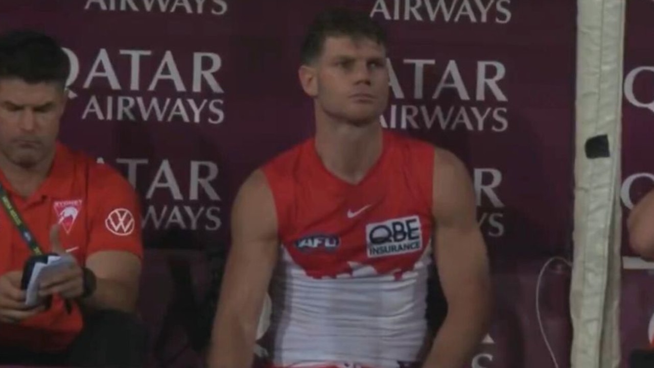 Taylor Adams cut a dejected figure on the bench. Credit: Channel 7