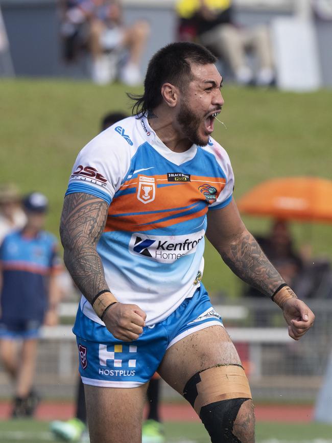 Northern Pride's Nick Lui-Toso clebrates his first half try. Picture: Brian Cassey