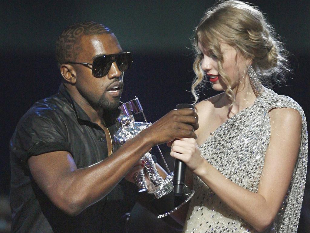 Kanye West took the microphone from Taylor Swift as she accepted a MTV Video Music Award in 2009. Picture: AP