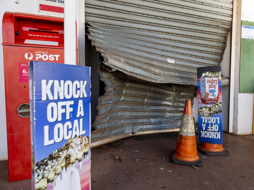 The damage from the senseless ram raid will cost thousands to fix at the Noonamah servo. Picture: Floss Adams.