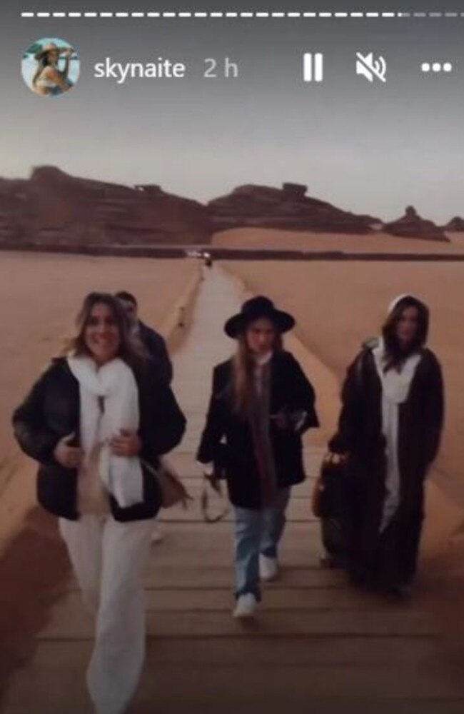 Georgia Love, left, is tagged in content promoting Saudi Arabia that is published by other influencers. Picture: Instagram