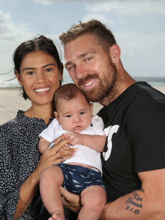 Bryce Cartwright with partner Shanelle and son Koa. Picture Glenn Hampson