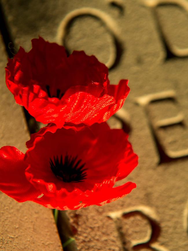 Poppies at the military cemetery of the Australian National Memorial in Villers-Bretonneux, northern France. Picture: AFP /Philippe Huguen