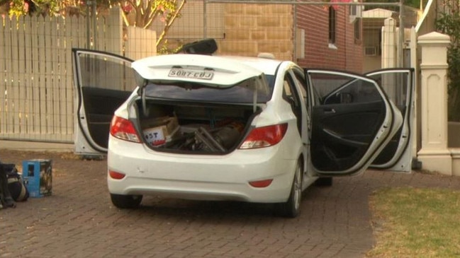 Officers swooped on the getaway car, seizing drugs, bolt cutters and suspected stolen property. Picture: 7NEWS