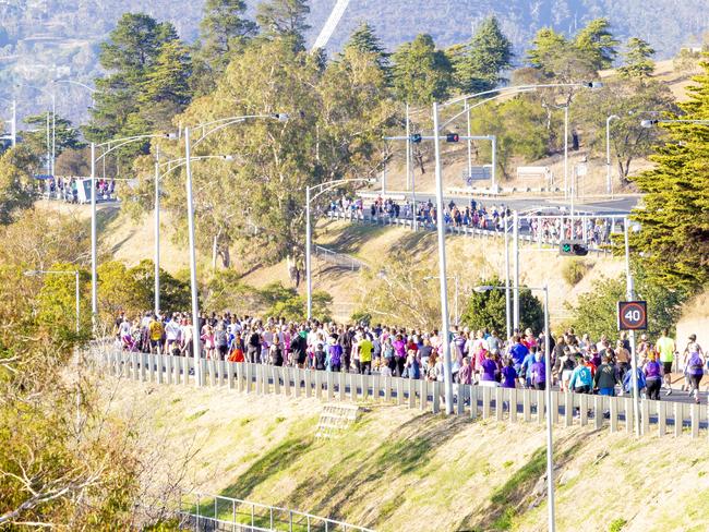 Run the Bridge Fun Run 2020 across Tasman Bridge. Picture: RICHARD JUPE