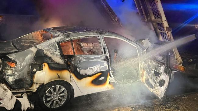 The man was pulled from the burning car by good Samaritans. Picture: SA Police