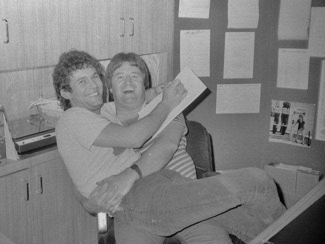 Jimmy Barnes with Peter Ikin. Picture: Supplied by Philip Mortlock, who signed Cold Chisel to Warners