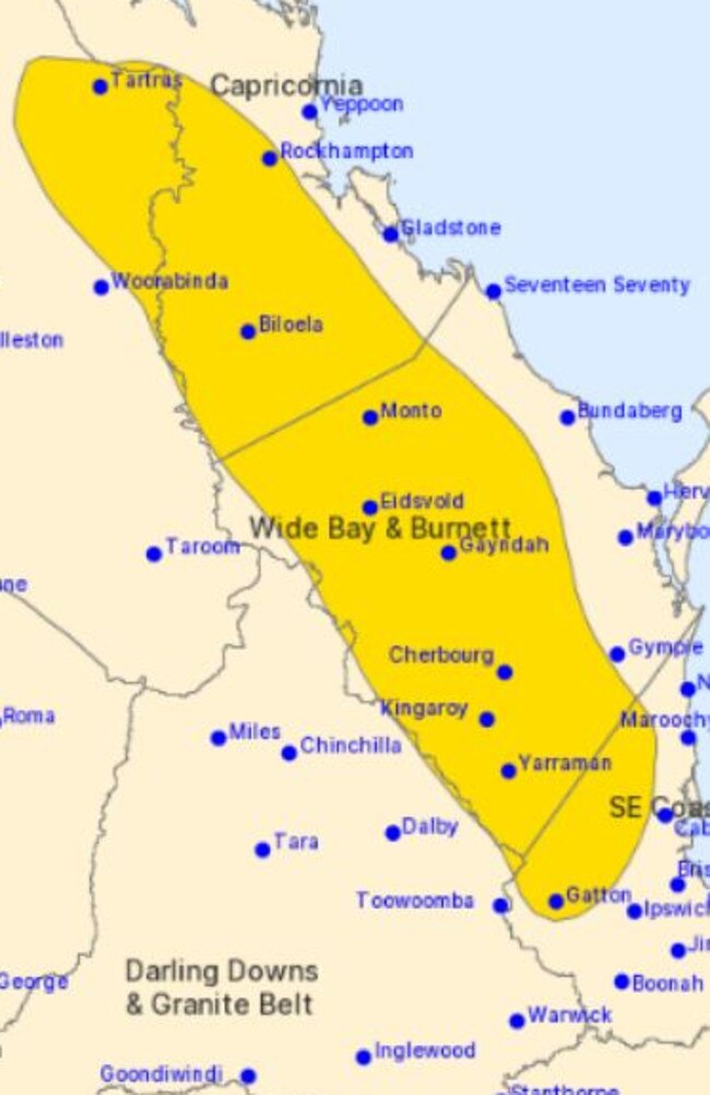 A severe storm warning issued by the Bureau of Meteorology at 11am Sunday.