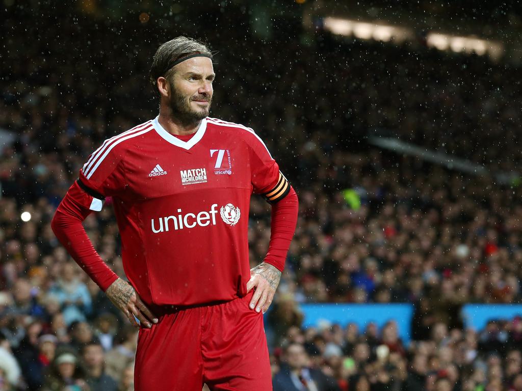 David Beckham of Great Britain and Ireland looks on during the David Beckham Match for Children in aid of UNICEF between Great Britain &amp; Ireland and Rest of the World at Old Trafford on November 14, 2015 in Manchester, England. Picture: Getty