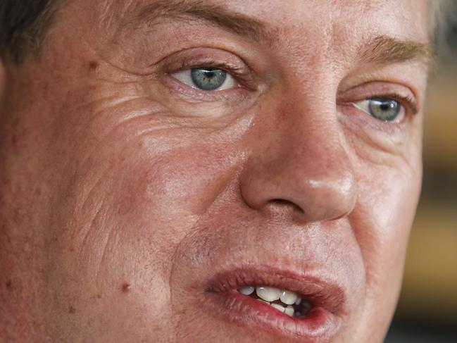 Queensland LNP leader Tim Nicholls speaks to media after taking a tour of small AB Steel Supplies in Caboolture, as part of the 2017 Queensland election campaign, Brisbane, Monday, November 6, 2017. (AAP Image/Glenn Hunt) NO ARCHIVING