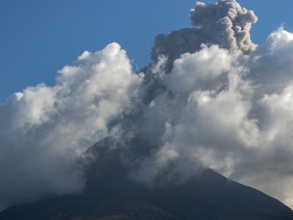 Mount Lewotobi Laki-Laki spews volcanic ash during an eruption as seen from Nobo Village in East Flores, East Nusa Tenggara. Picture: AFP