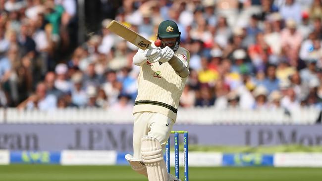 Lyon did some practice shots in the physio room to prove his fitness - before taking on England’s fearsome pace attack. Picture: Getty