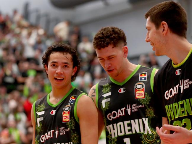 Foxwell, pictured with former Phoenix big men Dane Pineau and Anzac Rissetto. Picture: Getty Images