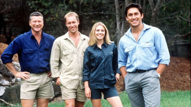 Cast of the TV program 'Backyard Blitz' (L-R) Scott Cam with Nigel Ruck, Jody Rigby and Jamie Durie. Picture: NCA