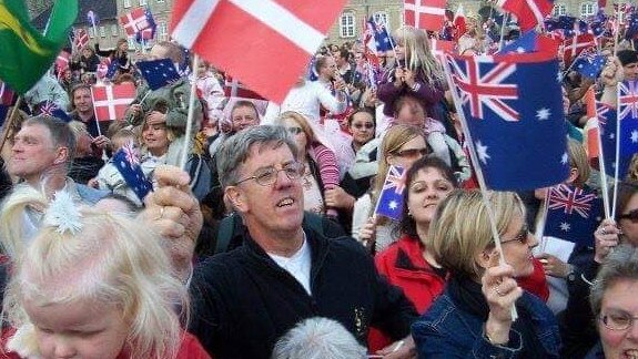 Layton Hodgetts among the flags in Denmark in 2004, when Tasmania’s Mary Donaldson married Crown Prince Frederik of Denmark. Picture: Bryony Dwyer