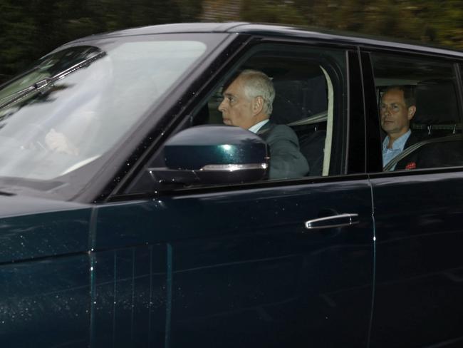 Prince Andrew and Prince Edward can be seen in a car driven by Prince William. Picture: Getty Images